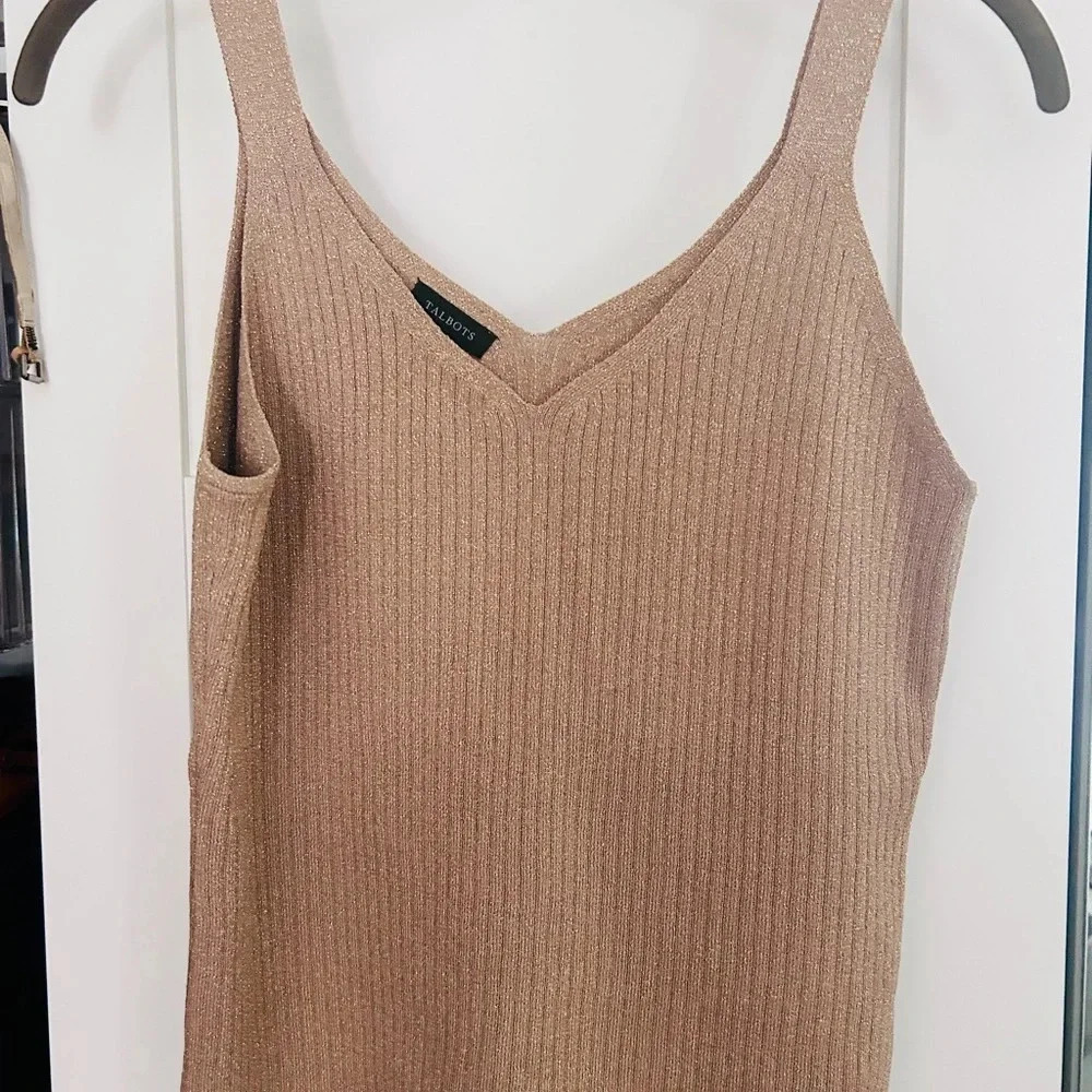 Talbots Gold metallic Camisole with V-neckline and Ribbed Knit Fabric